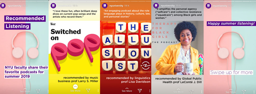 Instagram Stories of how NYU is using this feature