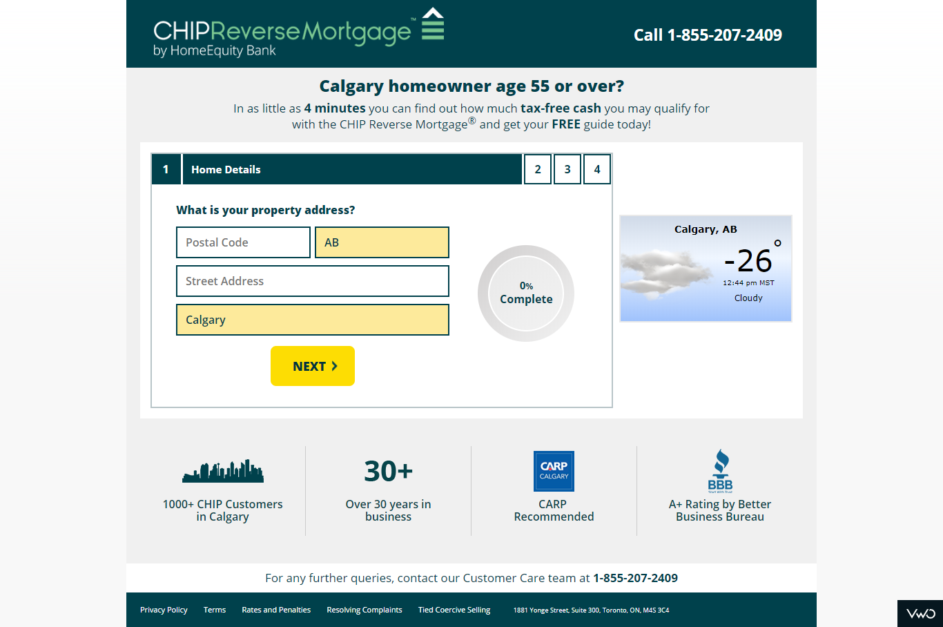 Form with postal code and address - Example