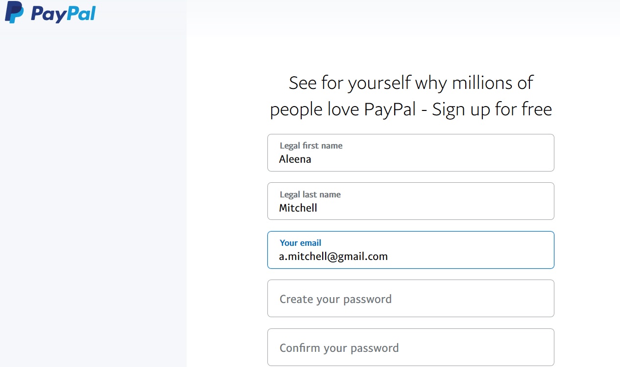 PayPal Signup Form Field Process - Example